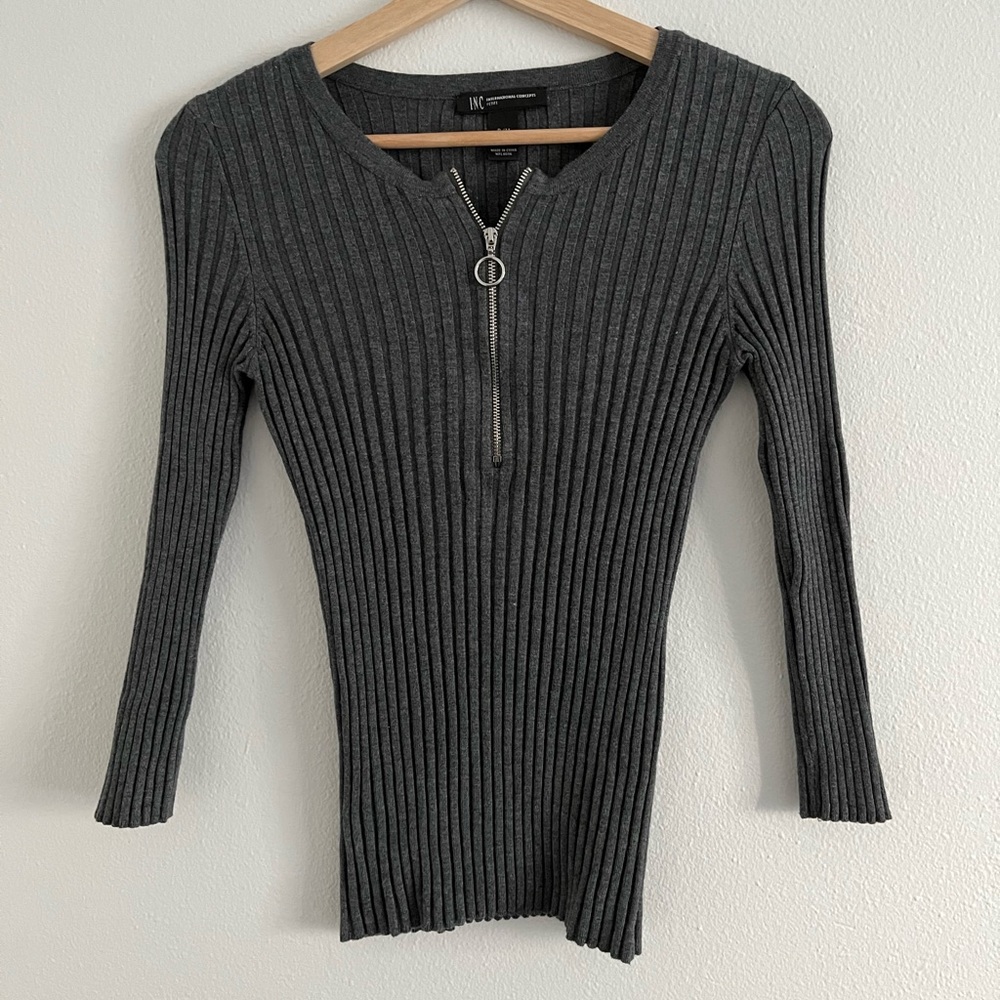 INC Gray 3/4 Sleeve Shirt